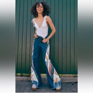 Free People Stick by Your Side Patched Wide Leg Jeans